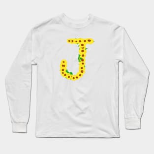 Sunflowers Initial Letter J (White Background) Long Sleeve T-Shirt